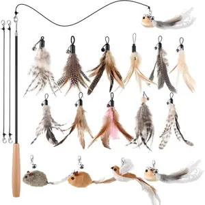 18 count  Teaser Wand , Interactive   Toys for Kittens, 15 count   Bird  Toys Refill, 2 Wires and 1 Kittens Fishing Pole  Wooden Handles for Indoor