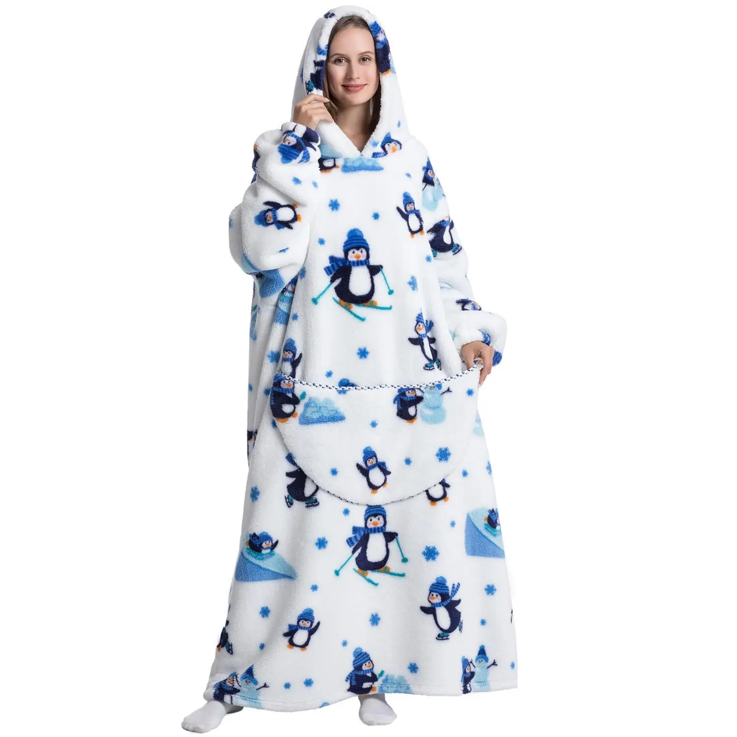 1-Piece Heavyweight Fleece Wearable Blanket - Adorable Animal Prints, Body-Warming, Cozy Aesthetic, Large Pockets, Christmas Home Bedding & Linens Throw Blanket for Home Use