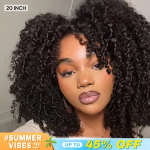 CurlyMe Wear Go Glueless Afro Kinky Curly Human Hair Wig Pre Bleached Tiny Knots Pre Cut 7X5 HD Lace Front Wig Pre Plucked Natural Hairline Beginner Friendly - Natural Black #Summervibes