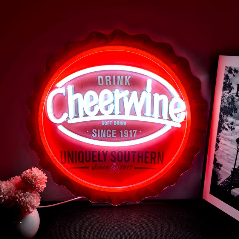 Beer Bottle Cap LED Neon Sign, 13.39"x13.39" Acrylic & LED Wall Light, USB Powered Bar Decor for Home, Man Cave, Pub, Party