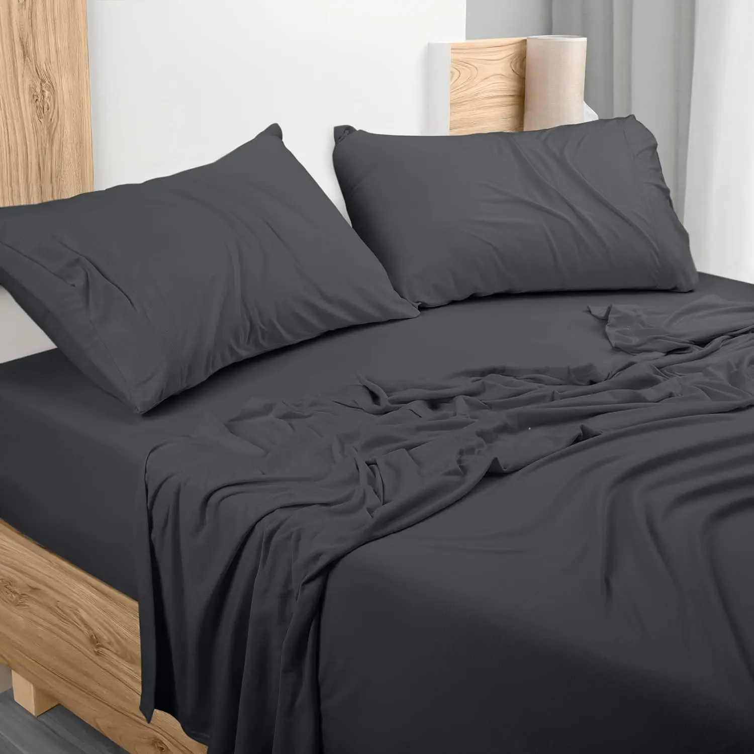 Queen Sheet - Jersey Knit 4 Queen Jersey Sheet – Jersey – T-Shirt Stretchy (Queen, Dark Grey)