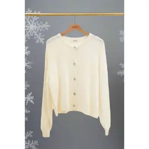 Alpaca Super Fine Cardigan Sweater - Cream Color, Long Sleeves, Button Front, Comfortable Knitwear for Women
