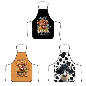 Fun Cow Print Apron, Funny Apron, Durable Polyester Material, Unisex Kitchen Apron for Cooking, Baking, Gardening, Painting, Nail Art, Indoor Outdoor Use