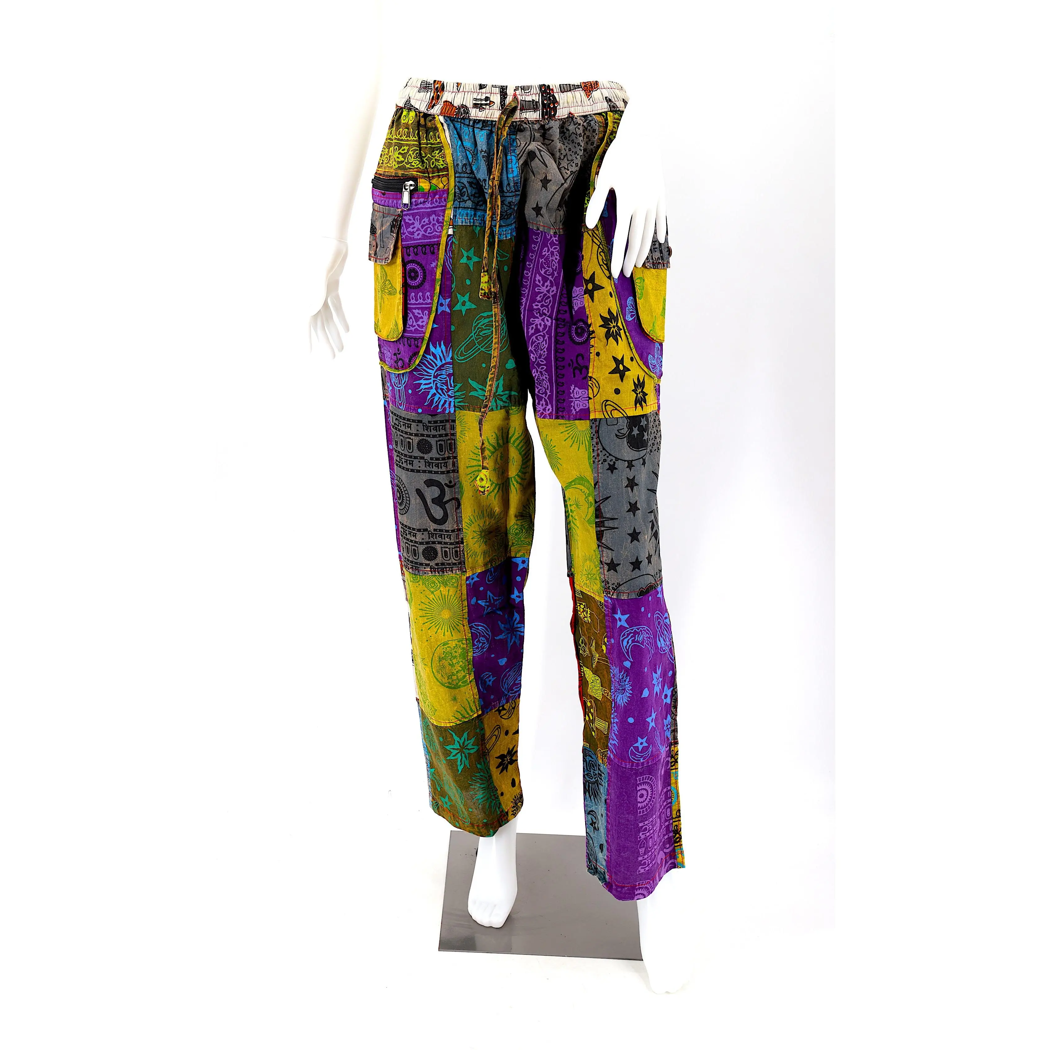 Cotton Hippie Handmade Harem Mushroom Patchwork Bohemian Pants Solid Straight