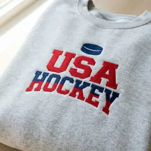 Embroidered USA Ice Hockey Sweatshirt, Red Star American Hockey Design, Cozy Winter Crewneck
