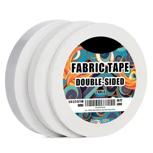 3 Rolls Double Sided Fabric Tape for Hemming, No Sew No Iron Hem Tape for Pants, Removable -Free Tape for Clothes Repair, Curtains and DIY Crafts, Includes 1/4", 1/2", 5/7" x 49ft