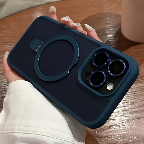 Slim Magnetic MagSafe Men Phone Case for iPhone 17/16/15/14/13/12 Pro Max/Pro/Plus/Air TPU & Hard Back Protection Wireless Shock Absorbent Matte Design Protective Case Shockproof Cover Casing with Ring Stand