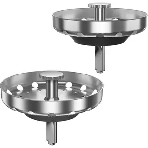 Sink Strainer Basket, Stainless, 3-1/2 Inch Drain Stopper Combo with Knob, Standard Basket with Perforated(2Pack)