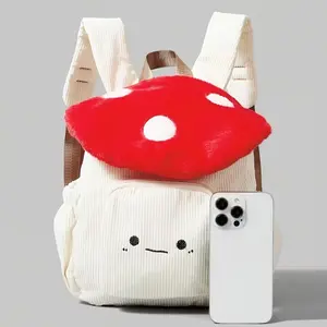 Women's Kawaii Mushroom Plush Backpack, Soft Flannel Bag with Adjustable Straps and Magnetic Buckle, Cute Anime Character Wallet