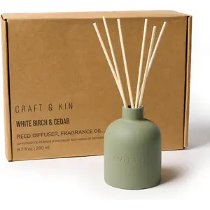 Reed Diffuser Set - White Birch & Cedar, 6.7oz| Alcohol-Free, Essential Oils Reed Diffusers for Home with Stick - Earthenware Collection