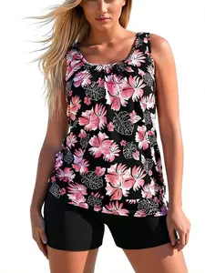 Tankini Swimsuits with Shorts | Plus Size Tummy Control Bathing Suits - Floral 2026 Vacation Swimwear | Buttery Soft Stretchy Curvy Beach Outfitstummy control tankinis