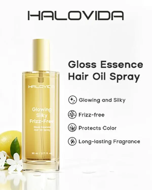 HALOVIDA Gloss Essence Hair Oil Spray for Glowing, Shiny Hair - Heat Protection, Damage Repair & Advanced Color Protection with Jojoba Oil & Camellia Squalane, Glossy Hair