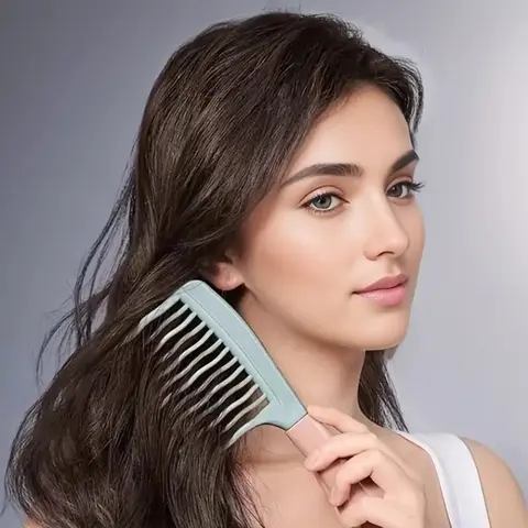 Double Wide Tooth Hair Comb Set Hair Styling Combs for Long Curly Hair, Stylish & Light Blue Combs with Abs Handle, Ideal Gift for Friends, Hair Styling Tools