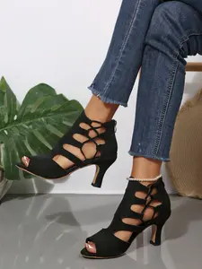 2026 Summer Hollow Out Fish Mouth Dance High Heel Shoes for Women, Strap Mid Heel Sandals, Party Shoe Style, Fashion Evening Wear