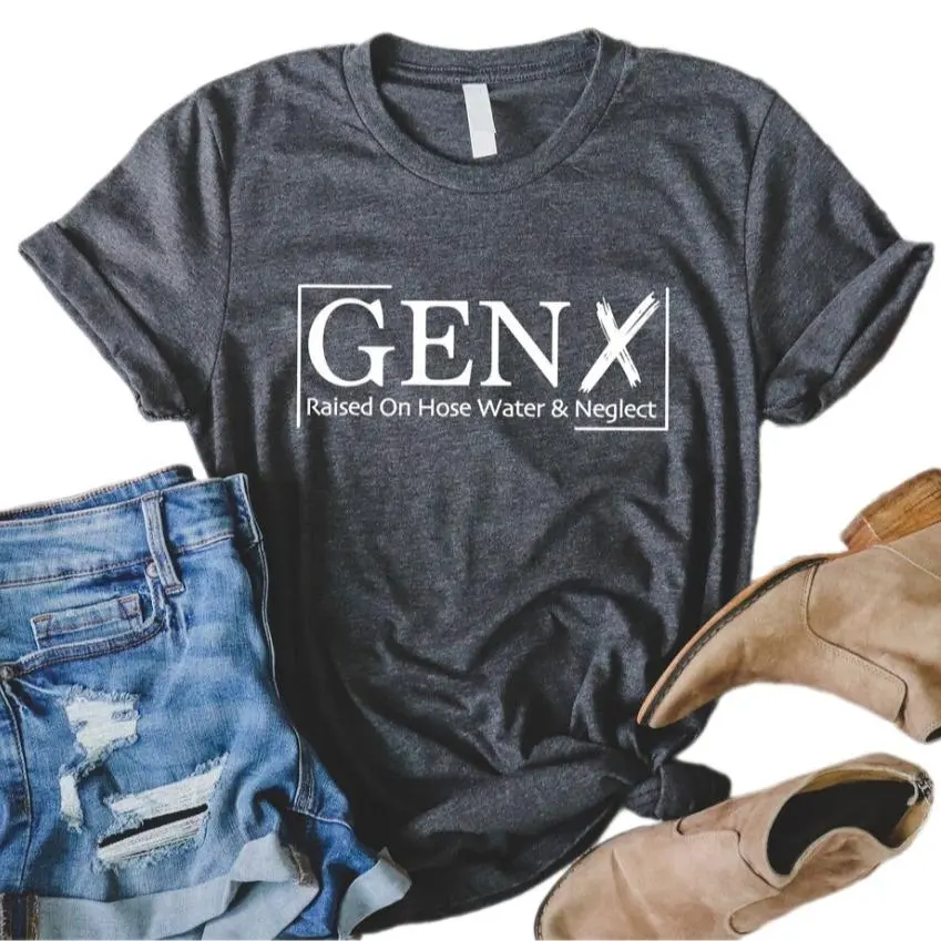 Women's Cotton Crew Neck Short Sleeve Casual T-Shirt, Autumn Streetwear Sarcastic Tee for Gen X Raised On Hose Water And Neglect