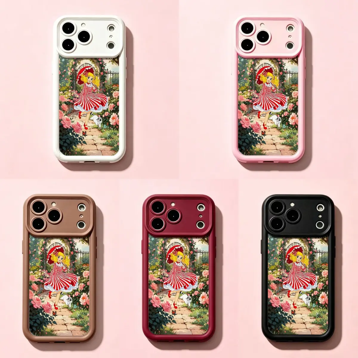 Vintage Candy-Candy Phone Case|Vintage Garden Girl in Red Striped Dress Phone Cover For iPhone 17 Pro Max 16 15 14 13 mini 12 mini 11 for Samsung S21 S22 S23 S24 S25 S26 Phone Case|Gift for Her