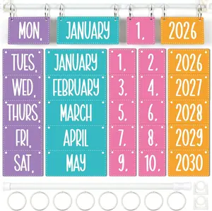 Rainbow Flip Calendar for Classroom Bulletin Board Set Colorful Calendar Class Whiteboard Decor with 2026 to 2030 Years Date Cards and Adjustable Rod for Home Elementary School Teacher Supplies