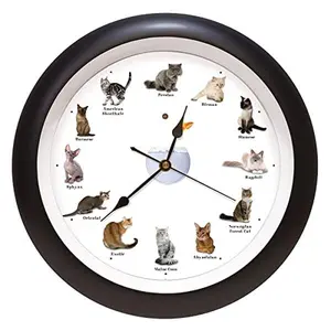 Meowing Cat Wall Clock 13 Inch with 12 Cat Sounds Smart Light Sensor Battery Operated Cat Lover Decor Gift