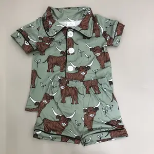 Toddler Summer Pajamas Set Boy Summer Sleepwear Highland Cow Boy Summer Clothes