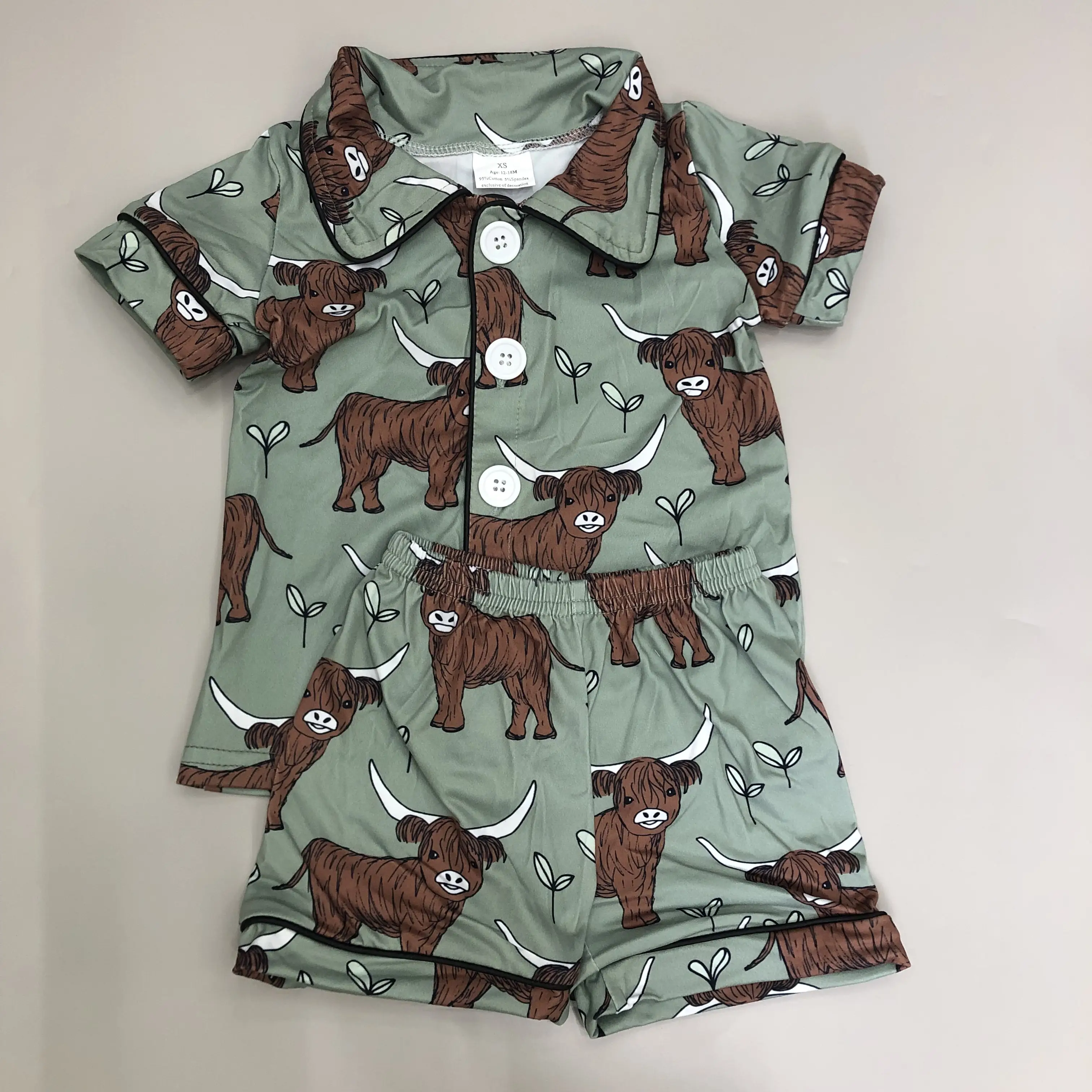 Toddler Summer Pajamas Set Boy Summer Sleepwear Highland Cow Boy Summer Clothes