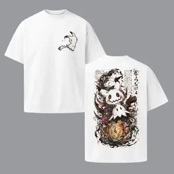 Mimikyu Anime Double Printed Vintage, Tee Unisex Oversize Anime Manga, Gift For Anime Fan, Anime Lover Heavyweight Cotton Manga Graphic Crewneck Soft Tops Natural Shade T-shirt perfect for streetwear gift for all , Anime Core Inspired men gifts dailywear