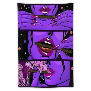 Trippy Smoke Cool Girl Art Mysterious Tapestry, NiYoung Hippie Hippy Wall Tapestry