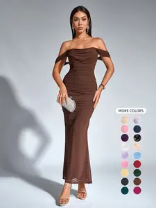 Parthea One-Shoulder Ruched Slim Fit Backless Boning Corset Mesh Dress, Drapey One Shoulder Dress, Backless Dress for Parties, Gatherings, Dates