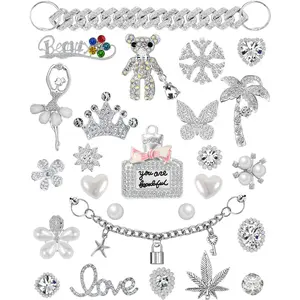 X-BY57 Bling Shoe Charms for Women Girls - Crystal Jewelry Diamond Decoration Pearl Gems Rhinestone Luxury Accessories Chain Footwear Bedroom Knee Dance