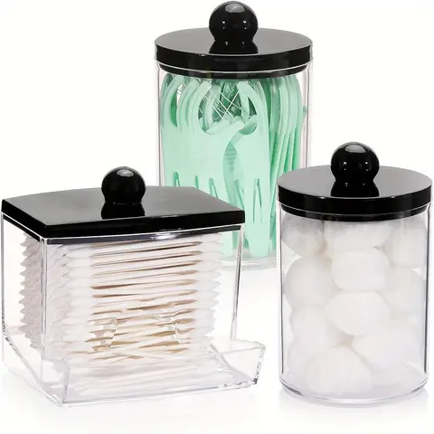 3-Piece Cotton Swab Organizer Set, Household Storage Organizer, Home Storage Organizer, Bathroom Storage Box & Container, Storage Bottles, Plastic Containers, Plastic Bottle with Lid, Ideal for Cotton Rounds, Floss