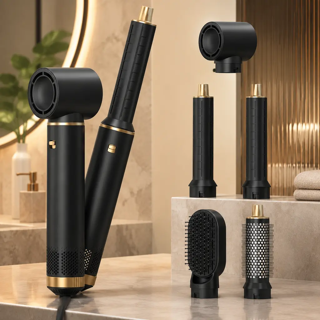 Women's 5-in-1 Hair Hot Air Brush Set, Multi-Purpose Blow Dryer Styling Tool with Replaceable Heads, Dry, Curl, Straighten & Volumize Hair, Portable Home Salon Appliance