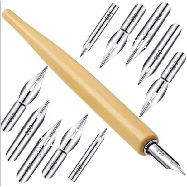 11 count Comic Pen Nib Set, G Ink Pen Nib Stainless Steel Drawing Calligraphy with Wooden Holder for Writing, Painting, Signing(White)