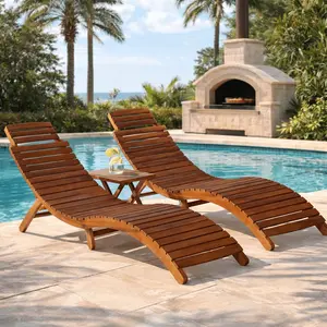 3 Piece Sunlounger with Tea Table Solid Acacia Wood