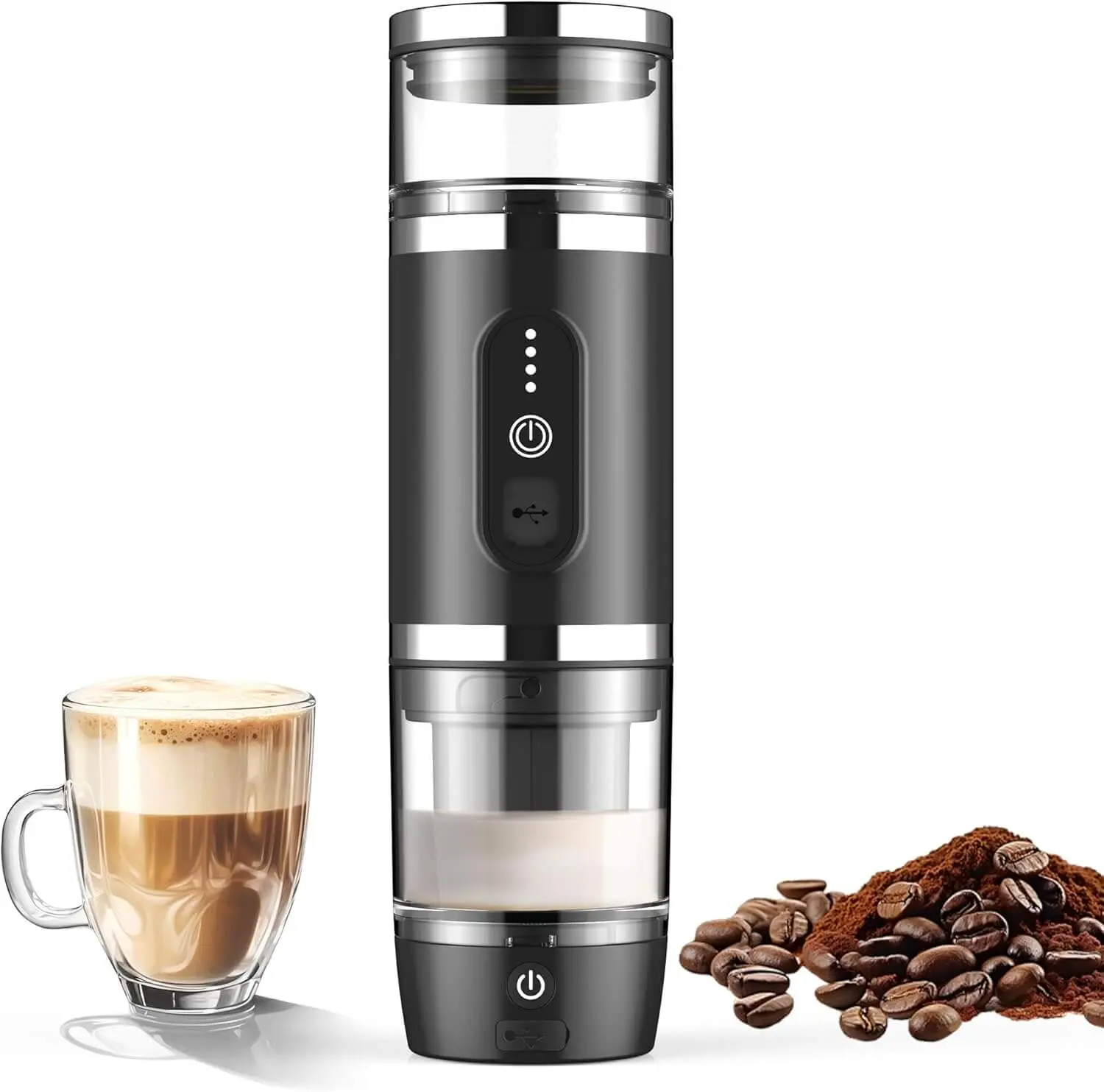 Karinear 3-in-1 Froth+Brew Battery-Powered Portable Espresso Machine with Coffee Frother, 9000mAh USB-C Charge, Timer, 3-Capsule Compatibility, 1.5lbs Compact Design, Up to 100 Cups Hot, No Plug, Ideal for Capsule Enthusiasts, Outdoor Camping