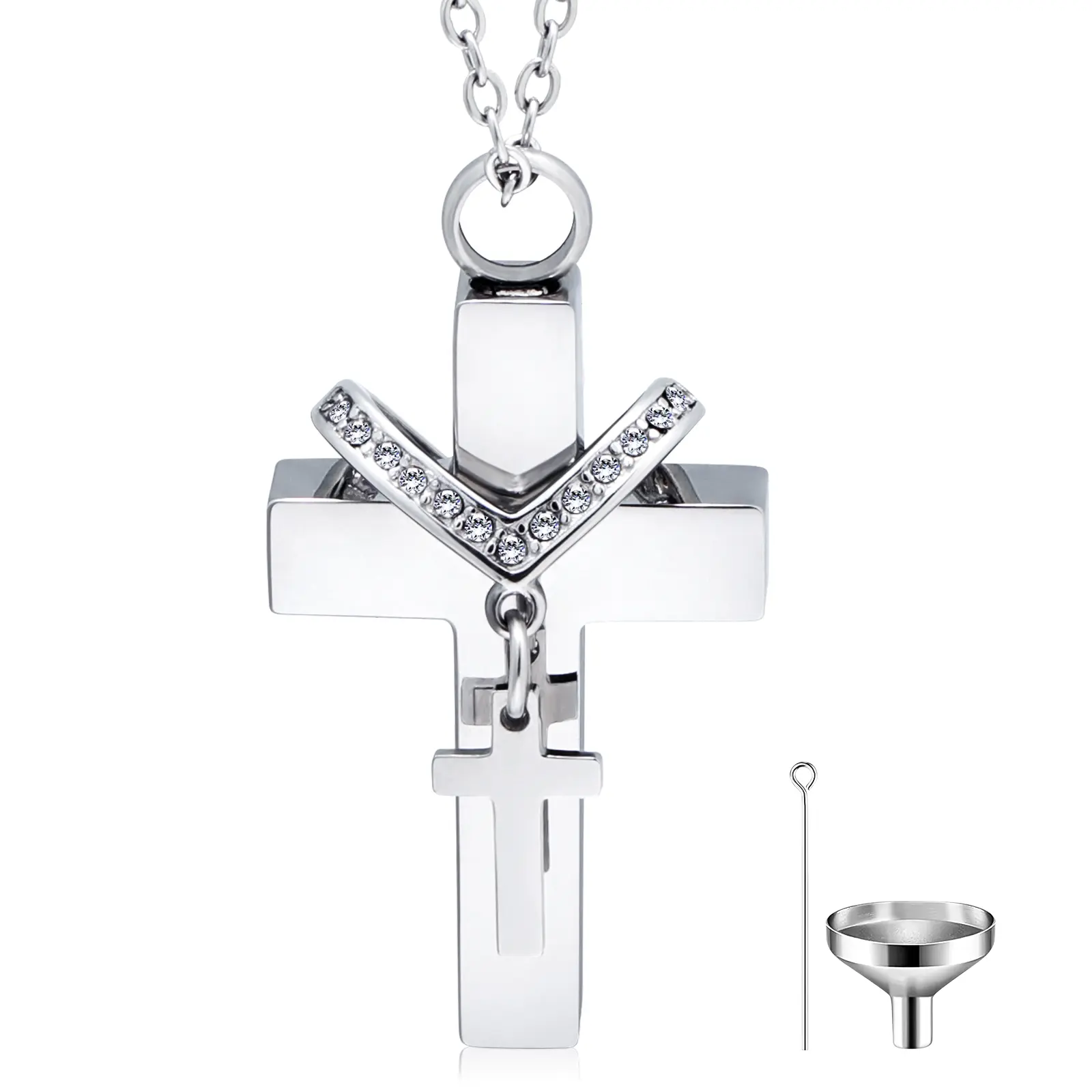Urn Necklace for Ashes, Cremation Cross Necklace for Ashes for Women Men Stainless Steel Cross Urn Pendant Ashes Holder Memorial Jewelry-With Me Always