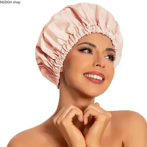 Reusable Waterproof Shower Cap for Women — Satin-Lined, with Soft Elastic Band — Large, Washable Shower Hair Cap