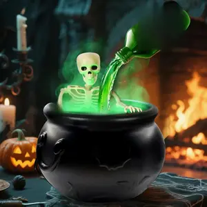 Halloween Decorations Indoor - Cauldron Halloween Decor with Magic Floating Potion Bottles and Diffuser - Black Plastic Witches Bowl Hocus Pocus Party Decoration for Spooky Vintage Home Kitchen Table