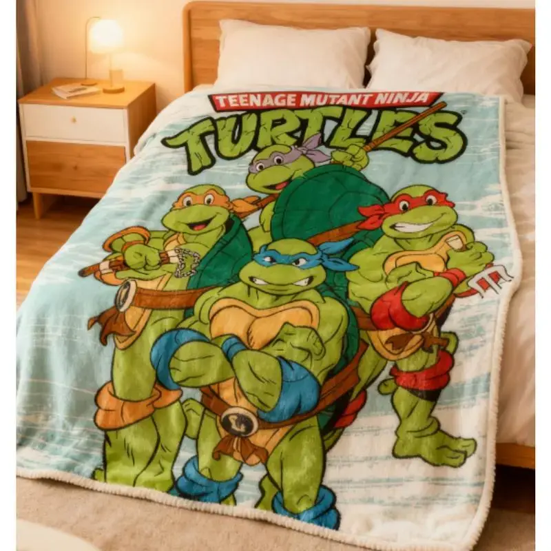 Teenage Mutant Ninja Turtles TMNT Turtle Group Flannel Throw Blanket, Soft Warm Cartoon Print for Bedroom & Couch, Cute Kids Room Decor for Sofa, Bed & Dorm, Cozy Birthday Holiday Gift for Turtle Fans