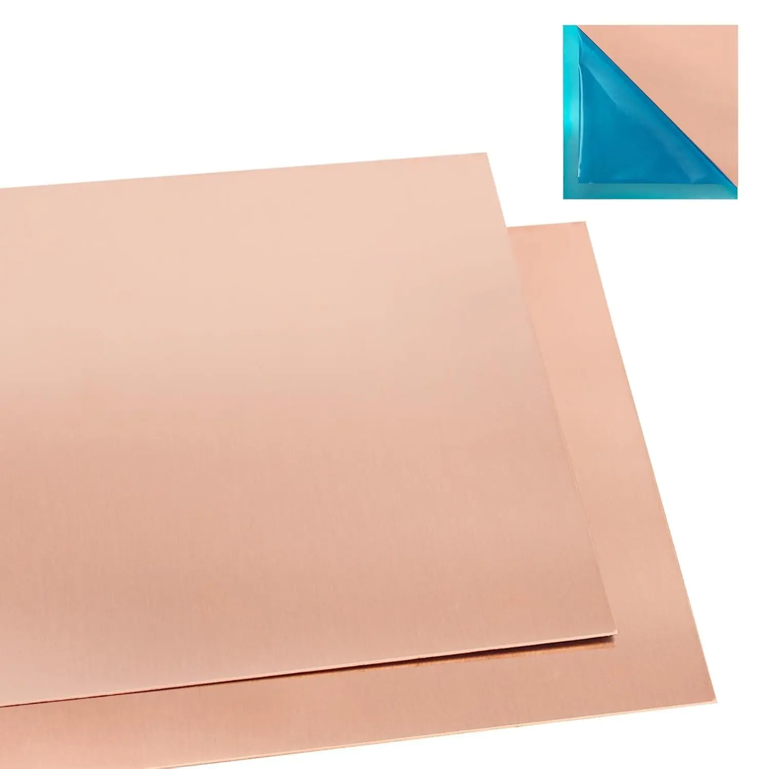 2 Pcs 99.9%+ Pure Copper Sheet, 4" x 4", 24 Gauge Thickness Copper Plates, 102 x 102 x 0.5mm, No Scratches, Film Attached