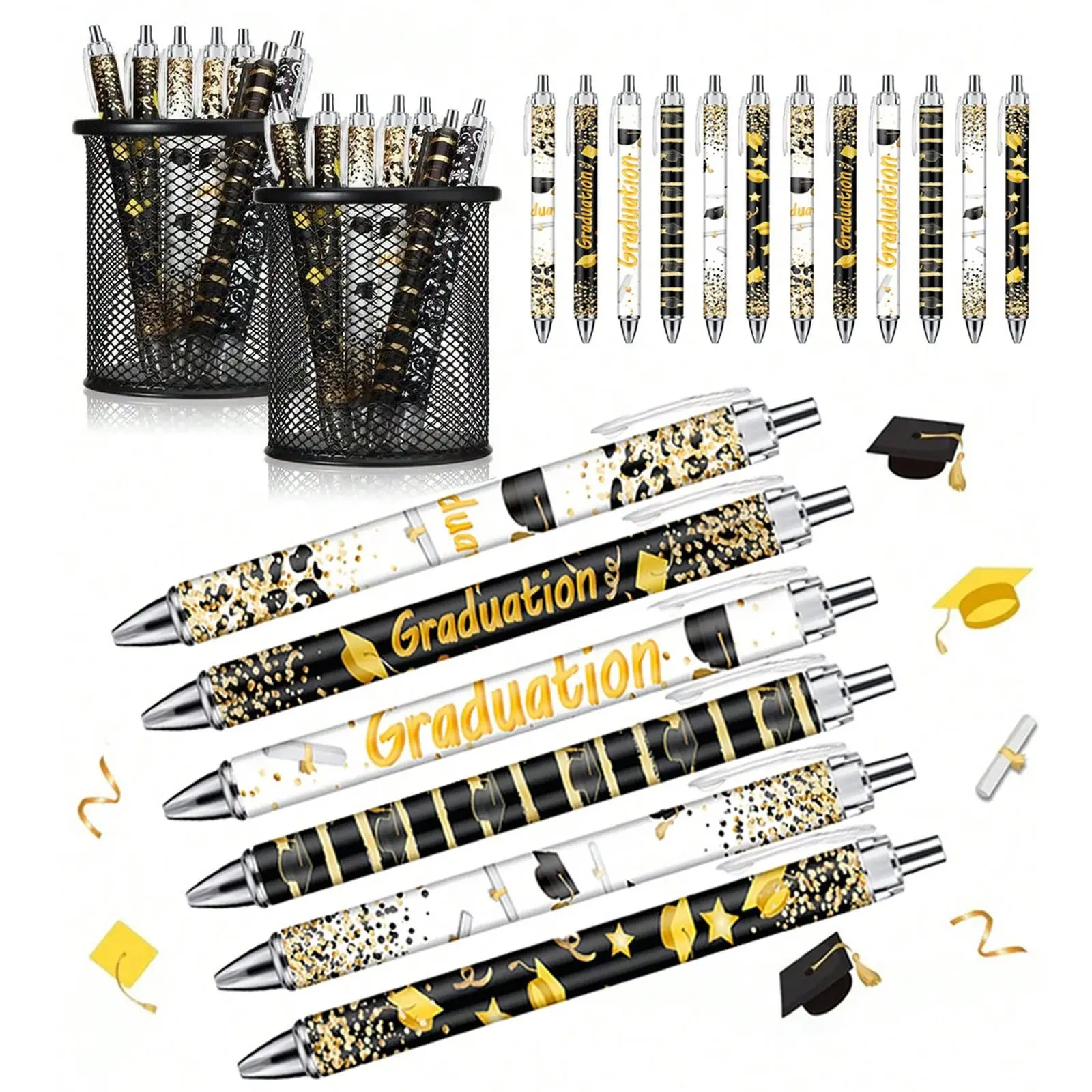 Graduation Round Ballpoint Pens Set, 1/6/12 Pieces Graduation Gifts for Students, School Office Home Supplies, 2026 Grad Party Favors, Writing Pens