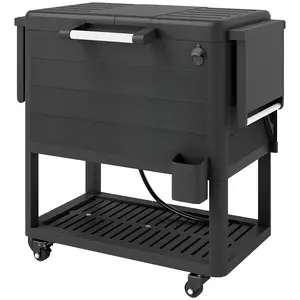 104 Quart Large Capacity Outdoor Cooler Cart Patio Rolling Ice Chest with Bottle Opener Shelves Wheels Black Extra Large 70 Bottles 120 Cans 48 Hours Insulated PP Shell Foldable Shelves User Friendly Design