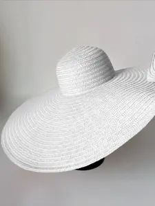Women's Spring Summer Plain Large Brim Straw Hat, Elegant Simple Design Sun Protection Cap, Fashionable Beach Hat for Daily Outdoors, Sun Hat for Daily Outings