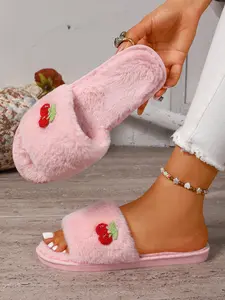 Women's Comfortable Soft Home Slippers, Embroidered Design, Cute Style, Plain Pattern, Rubber Sole, Ideal for Relaxing Days, Fashion Indoor Shoes