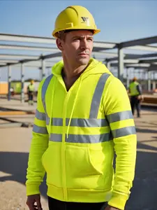 Men's Safety Reflective Hoodie  | Heavy Duty Fleece Work Sweatshirt with Zipper Pockets and Reflectors (Windproof Winter Wear for Delivery, Warehouse & Night Shift)