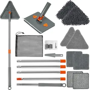 Baseboard Cleaner Tool with Handle,360Rotating Wall Cleaner Mop,180 Folding Ceiling Tool Duster with  for Cleaning Baseboard, Wall, Ceiling, Window,Floor,8 Replacement Cleaning Pads