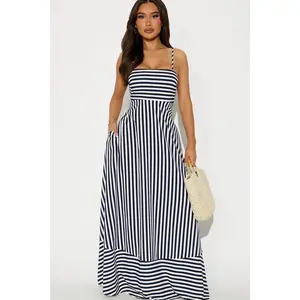Anne Striped Maxi Dress - Navy L