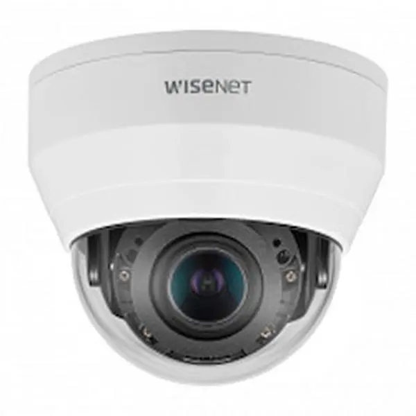 Hanwha QND-8080R 98 ft. Wisenet Q Network 5MP at 30fps Motorized Vari-Focal Lens Indoor Dome Camera with Wisestream II 120dB WDR IR LEDs