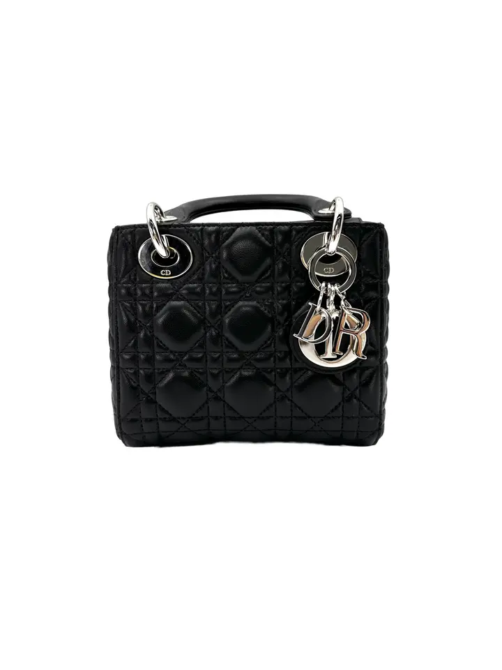 Pre-owned Dior leather Crossbody Bags Christian Lady Black Cannage Lambskin Handle Bag CC2333