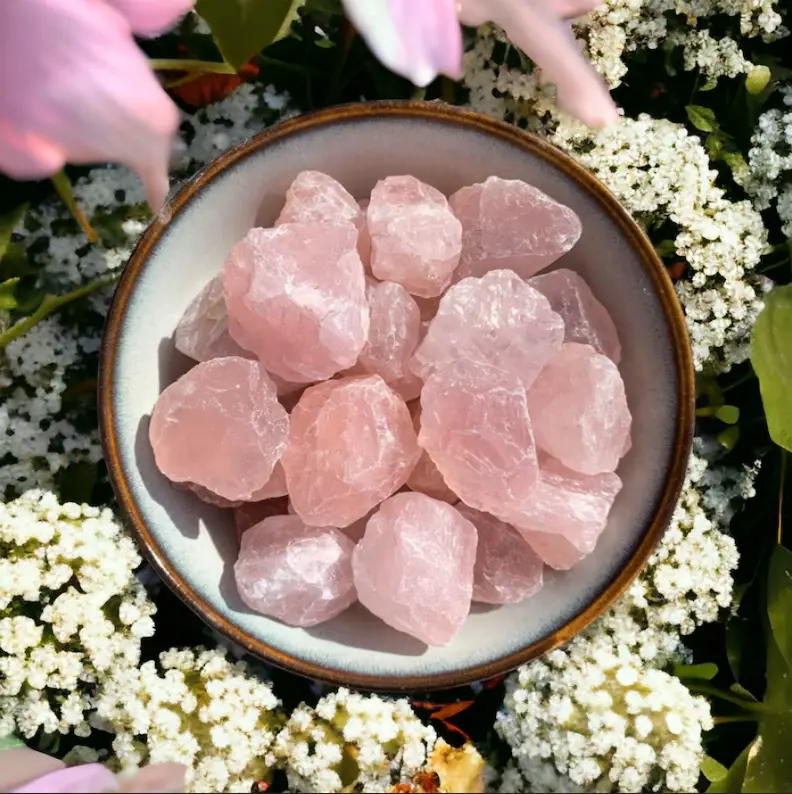 Raw Rose Quartz Healing Crystals, 3-Piece Set of Natural Stones for Chakra Balancing and DIY Jewelry Making