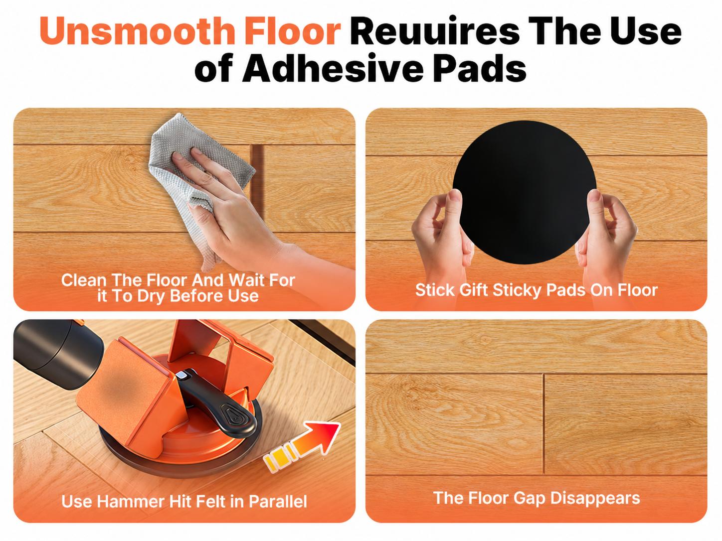 Floor Gap Fixer Tool Kit Set Double 45° Striking Surface Floor Gap Repair Tool Made of Iron & Enhanced Suction Cup with Slot Cutter and Reusable Silicone Pads for Fixer Laminate/Vinyl Flooring Tools Gadgets
