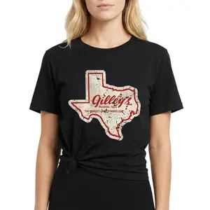 Vintage Gilleys Pasadena Texas Women's T-Shirt Retro Western Style Short Sleeve Crew Neck Black Tops Unisex Fit Cotton Essential Everyday Fashion Lightweight